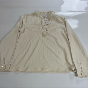 Charter club women’s cream half button up long sleeve top L m137-8